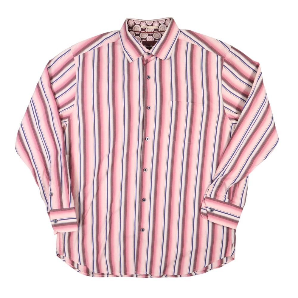 Tommy Bahama Silk Blend Button Down Mens Medium Pink Striped Casual Resort Shirt
